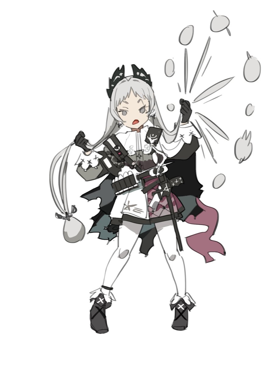 irene (arknights) 1girl solo grey hair simple background white background pantyhose holding  illustration images