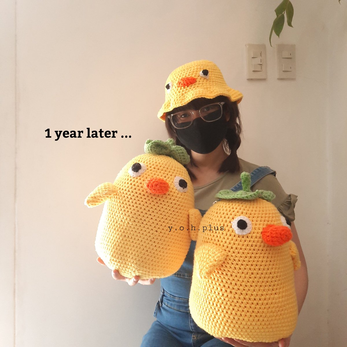 yoh_plus's tweet photo. 1 year later          vs       1 year ago

It's these chonky babies' birthday ��� and to celebrate our shop is having a 10% sale ♡ 

If you want to get yourself a chonky friend here's the link to the pattern 
♡ https://t.co/brisbti6Pj

#Ghibli #ducks #crochettwt #crochet https://t.co/iXcIcSCvxU
