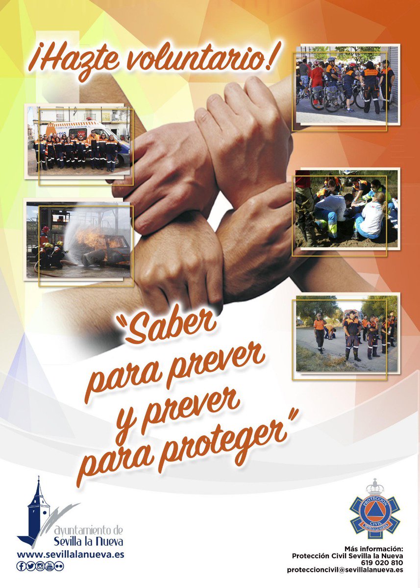 SPCSLN's tweet photo. Si te gusta aprender, trabajar en equipo, ayudar a los demás  y quieres ser y formar parte como Voluntari@ de Protección Civil en Sevilla la Nueva, @SPCSLN . Te esperamos! @AytoSLN #SevillalaNueva https://t.co/5xRN0JorY1