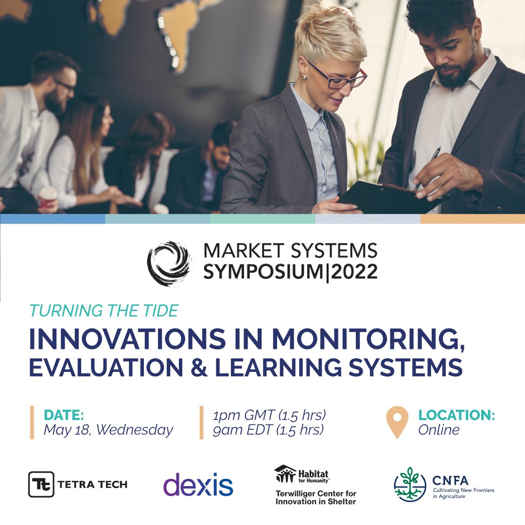 Join us next week for the Turning the Tide plenary session! We welcome thought leaders from @TetraTechIntDev, <a href="/DexisConsulting/">Dexis</a>, <a href="/TerwilligerCtr/">Terwilliger Center for Innovation in Shelter</a> and <a href="/CNFA/">CNFA</a> who will explore more recent innovations in monitoring, evaluation &amp; learning systems to capture systems-wide change.