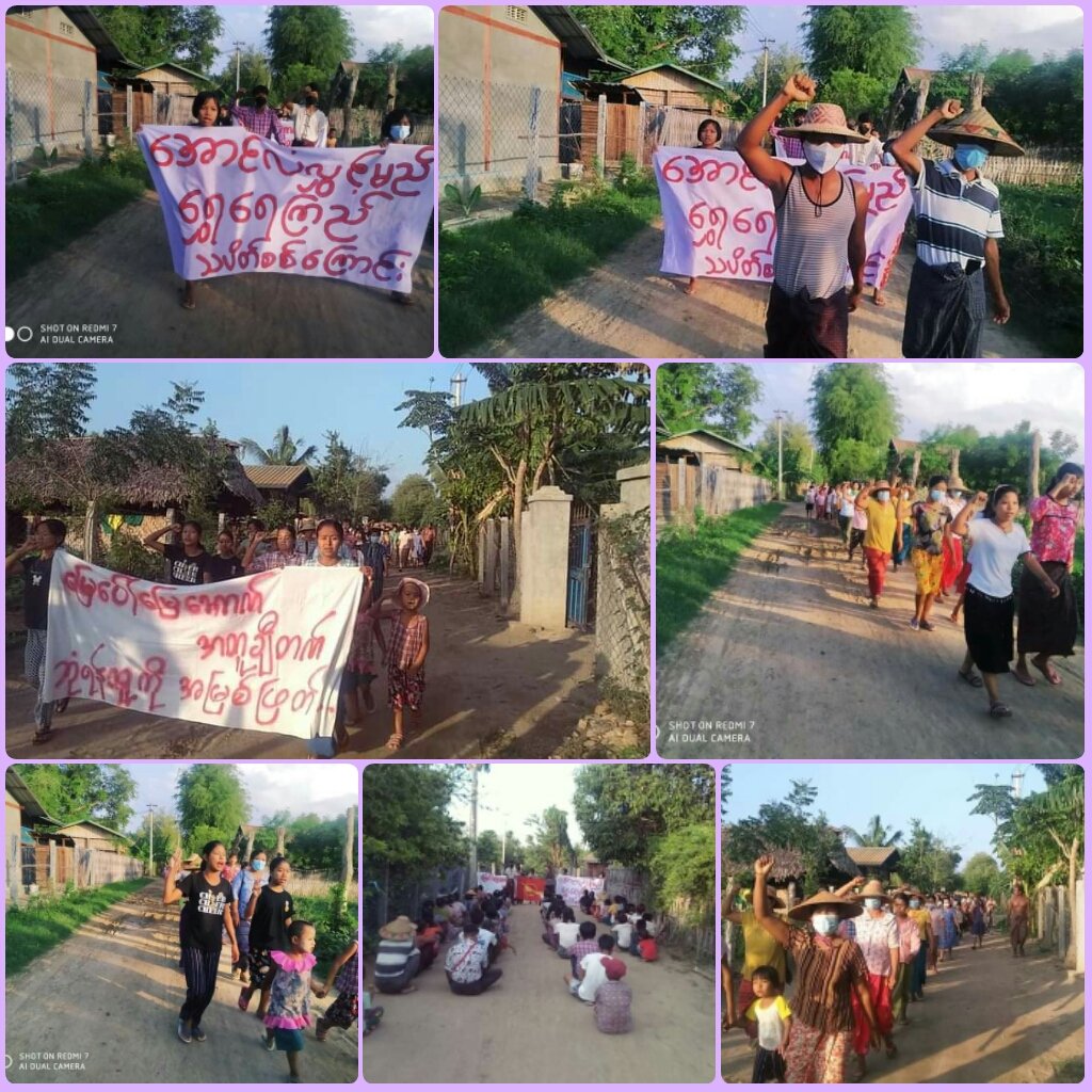 Anti-coup people from Shwe Yay Kyi Strike Column in Yinmarpin protested against the Military dictatorship by marching on the road of residential area.

#ASEANRejectSAC
#ASEANAcceptNUG
#2022May12Coup
#WhatsHappeningInMyanmar