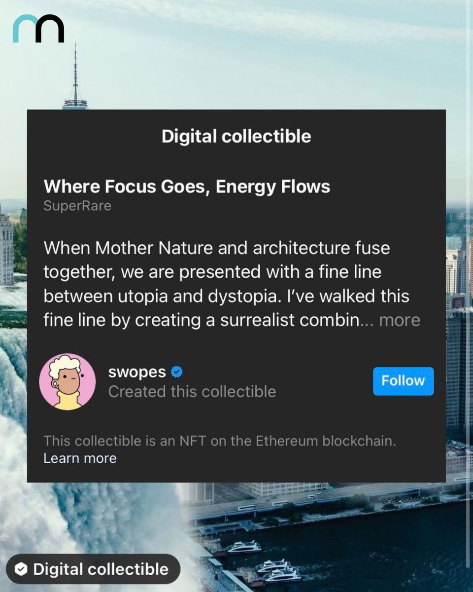 MetaNFTdaily's tweet photo. They're finally on Instagram! 💥🚀😍🔥

Elise Swopes, digital artist is one of the first people to test #NFTsonInstagram! Check out the NFT on her page.

#metanftdaily #swopes #eliseswopes #nfts #instagram #nft #digitalartist https://t.co/9ciu0RfZBN
