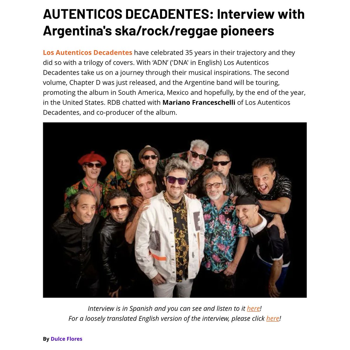 weareROCKDABEAT's tweet photo. Interview with ska/reggae pioneers @LADecadentes on https://t.co/6RGNak6s39! #losautenticosdecadentes #autenticosdecadentes
#ska #latinrock #reggae #latinska #latinreggae #argentinareggae #argentinaska @interviews #argentineanmusic #argentinamusic #adn #dna @TheMusicJoint_ https://t.co/CGNj6hAyNq