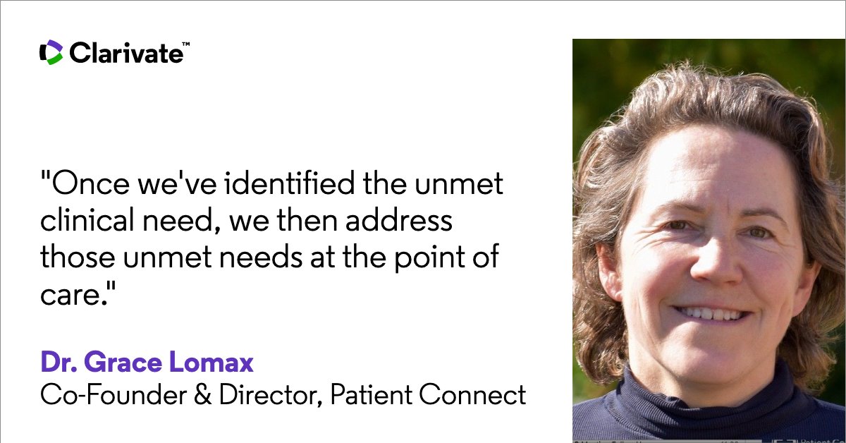 ClarivateHealth's tweet photo. Dr. Grace Lomax co-founded #PatientConnect to improve patient centricity in #healthcare, starting at the point of care.
Hear from her on the latest episode of #ConversationsinHealthcare, a #ClarivatePodcast >> https://t.co/fQEYOuATp0 https://t.co/gOX3DiuDgD