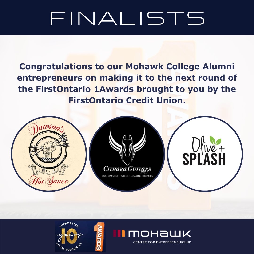 Centre for Entrepreneurship at Mohawk College (@mohawkcfe) on Twitter photo Congratulations to <a href="/dawsonshotsauce/">Dawson's Hot Sauce</a> <a href="/CitharaGuitars/">Cithara Guitars</a> & <a href="/oliveandsplash/">Olive + Splash</a> on making it to the final 11 in the <a href="/FirstOntarioCU/">FirstOntario Credit Union</a> #1Awards competition. Presentations take place today a& the winner will be announced May 25. Good luck to all! Learn more by visiting 1awards.ca Congratulations to <a href="/dawsonshotsauce/">Dawson's Hot Sauce</a> <a href="/CitharaGuitars/">Cithara Guitars</a> & <a href="/oliveandsplash/">Olive + Splash</a> on making it to the final 11 in the <a href="/FirstOntarioCU/">FirstOntario Credit Union</a> #1Awards competition. Presentations take place today a& the winner will be announced May 25. Good luck to all! Learn more by visiting 1awards.ca