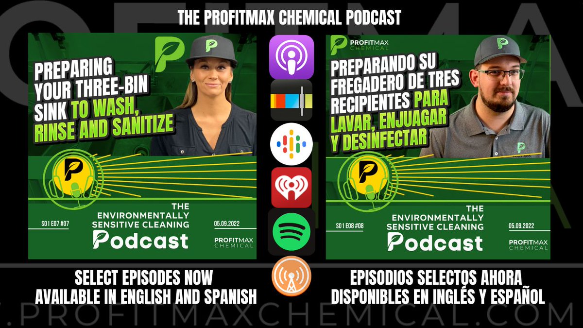 ProfitMaxChem's tweet photo. Environmentally Sensitive Cleaning Podcast from ProfitMax Chemical has select episodes now Available in #English and #Spanish.

Podcast de limpieza ambientalmente sensible de ProfitMax Chemical Episodios selectos ahora disponibles en #inglés y #español. https://t.co/58bEz1DLQ2