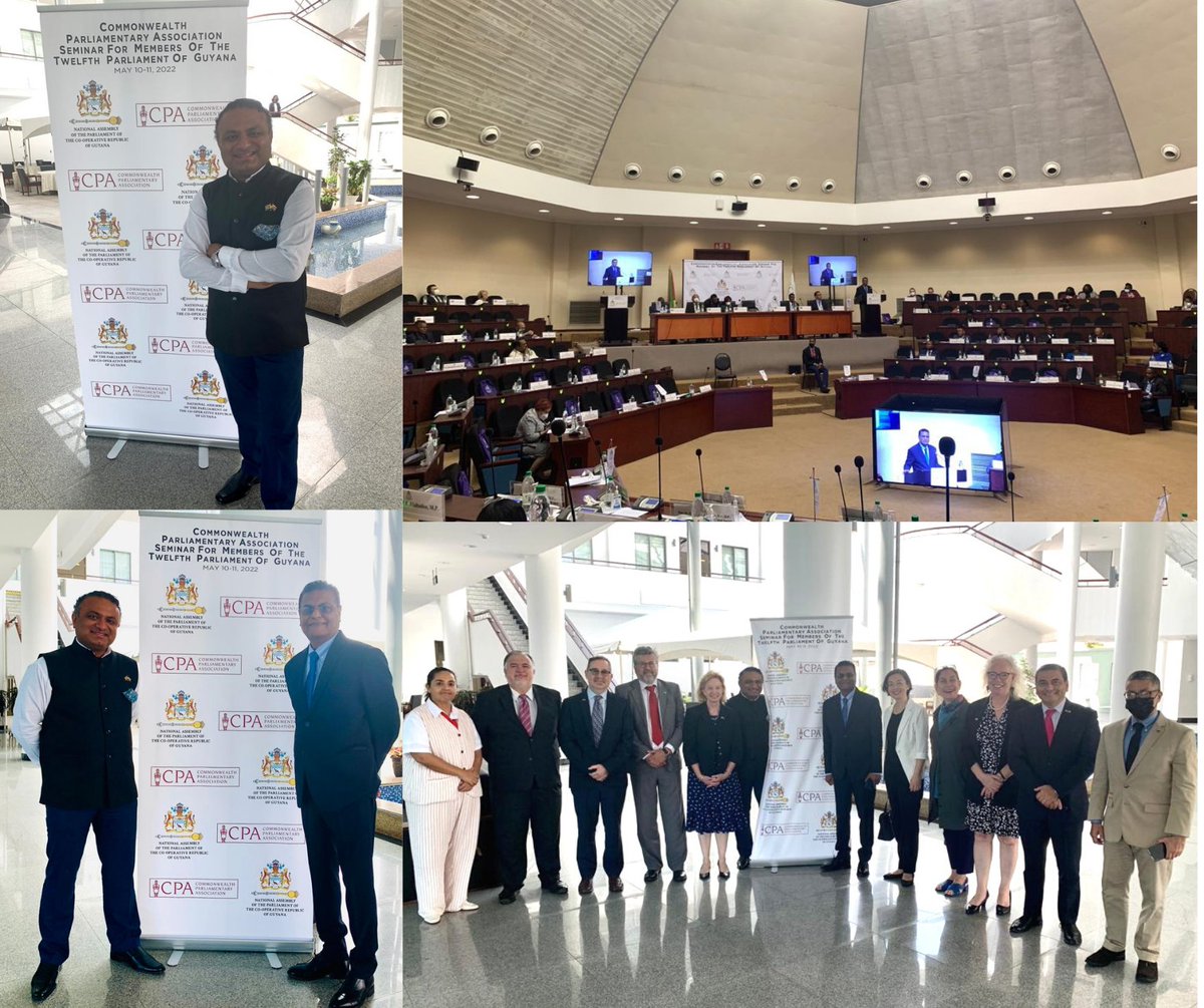 IndiainGuyana's tweet photo. HC @drkjsrini attended Opening &amp; Closing sessions/reception of 2 day CPA Seminar for 12th @ParliamentGY members hosted by Speaker Hon.Manzoor Nadir.Indian experts spoke on PAC &amp; IT role @ombirlakota 
@MEAIndia @M_Lekhi @OTPGY @mfaguyana  @dpiguyana @loksabhaspeaker @LokSabhaSectt https://t.co/6ePaNaYjgf