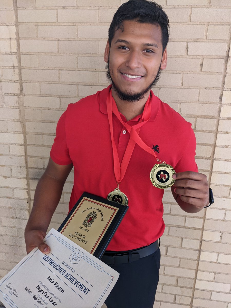 macarthurwelds's tweet photo. Congrats to Kevin, one of our senior welders! Brought in awards for being the Who's Who in the ACE &amp; Welding pathway, as well as an outstanding student volunteer. Let's not forget graduating in the top 20 of his class! The future is bright @MacArthurCards! @iisdCTE @miyoshaguinn https://t.co/qwPcgznZzN