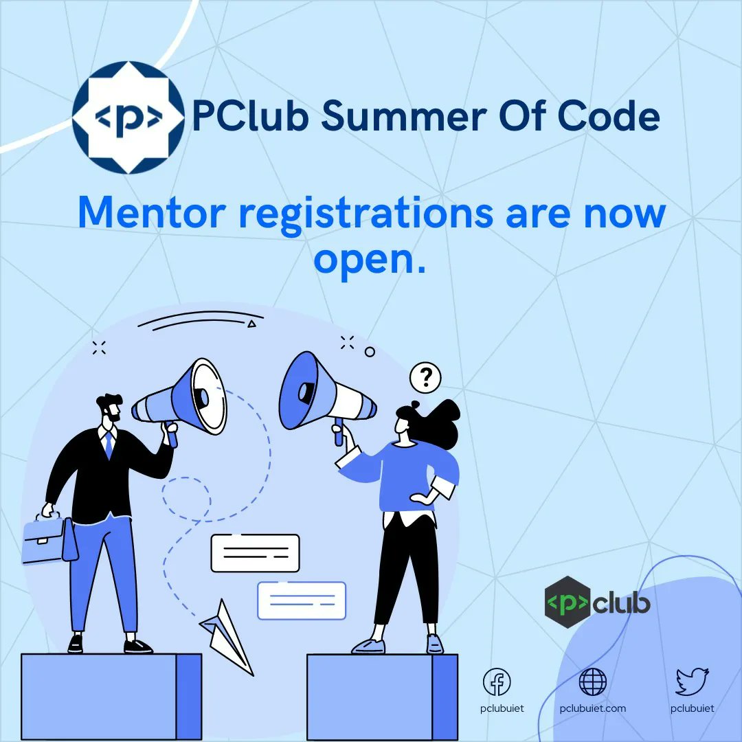 PClubUIET's tweet photo. Greetings from Pclub💫💫

We are pleased to announce the opening of mentor registration for psoc 2022.
It takes three weeks to register. All you need to do is sign up for an account on our website.
Visit the website for more information https://t.co/S4amUrZWaa https://t.co/FYfigv2L87
