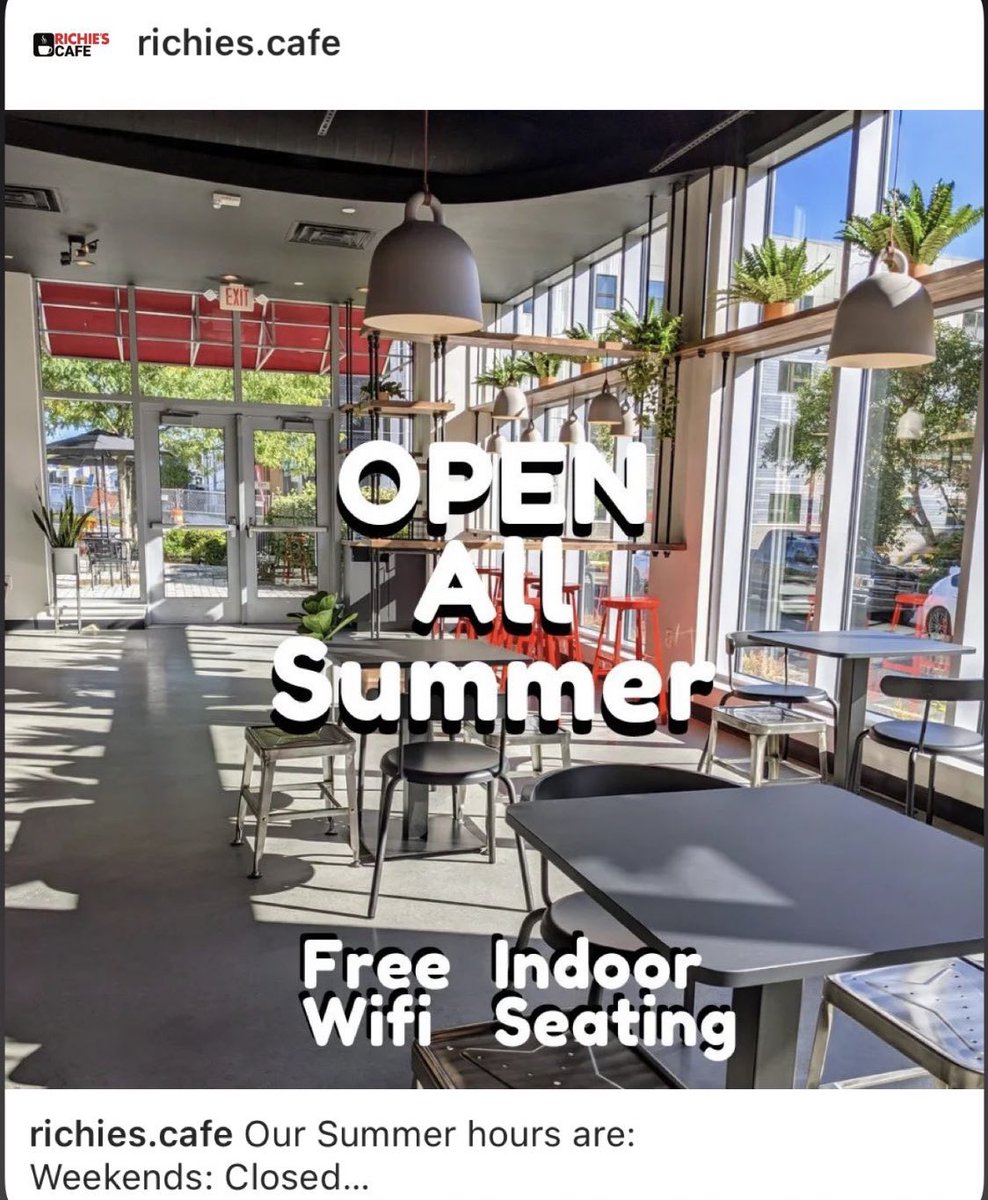 iloverichies's tweet photo. Richie’s
Richie’s Cafe 
7am-4pm
#OpenAllSummer https://t.co/0SwwoOQwUp
