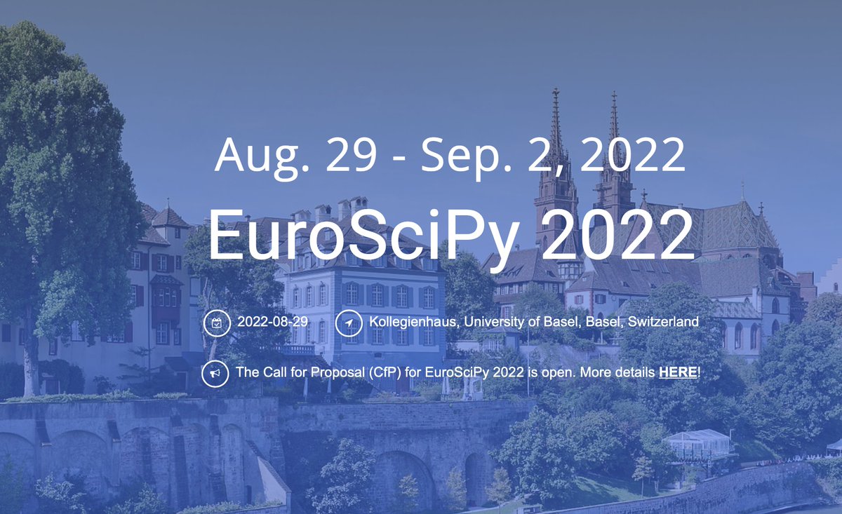We are happy to announce the CfP for EuroSciPy 2022 is open until 30 May. EuroSciPy will be back as in person event in Basel in August.

euroscipy.org/2022/