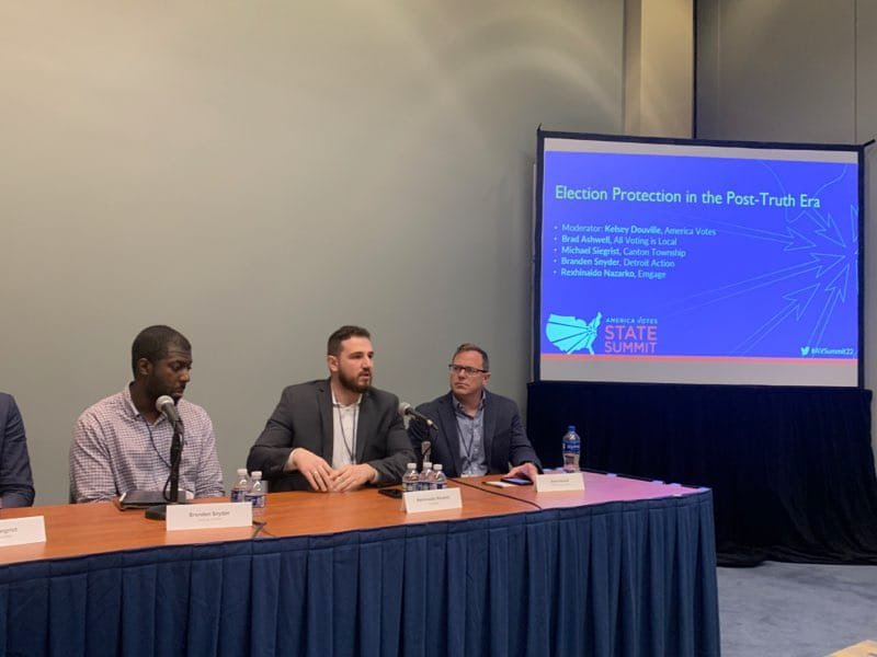 EmgageAction's tweet photo. Emgage Michigan Policy Associate @RexAlbanii spoke at the @AmericaVotes Summit on Democracy, highlighting how crucial it is to make our democracy accessible!

“We speak of democracy as if it’s an institution, but it’s a way of life: a fundamental right for all of us.” #AVSummit22 https://t.co/QypEcUTcjr