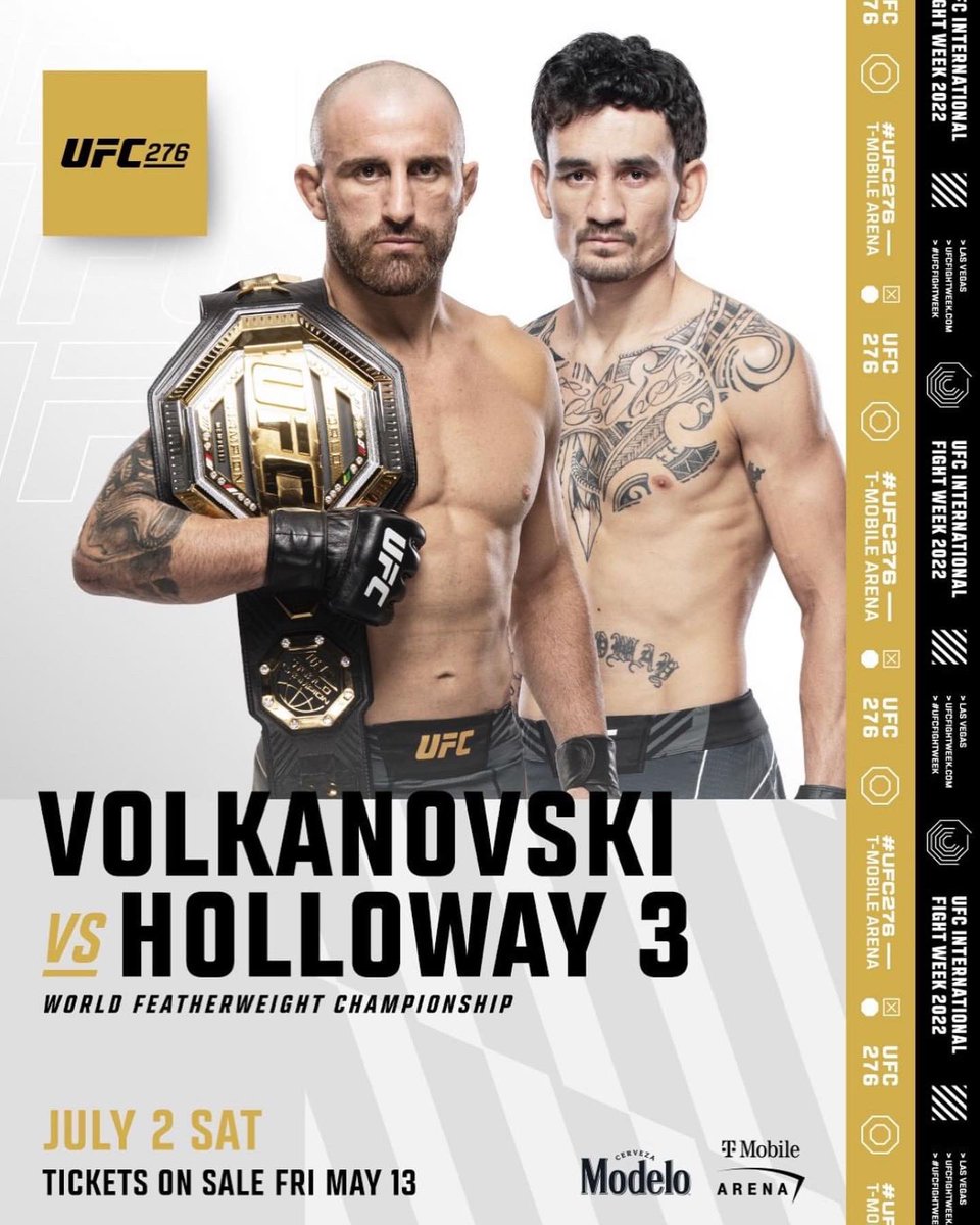 🚨TIX ON SALE FRIDAY🚨

👇🏻👇🏻👇🏻

#UFC276
Volkanovski v Holloway 3
07.02.22 @TMobileArena
Las Vegas

#DaddestManOnThePlanet
🤙🏻