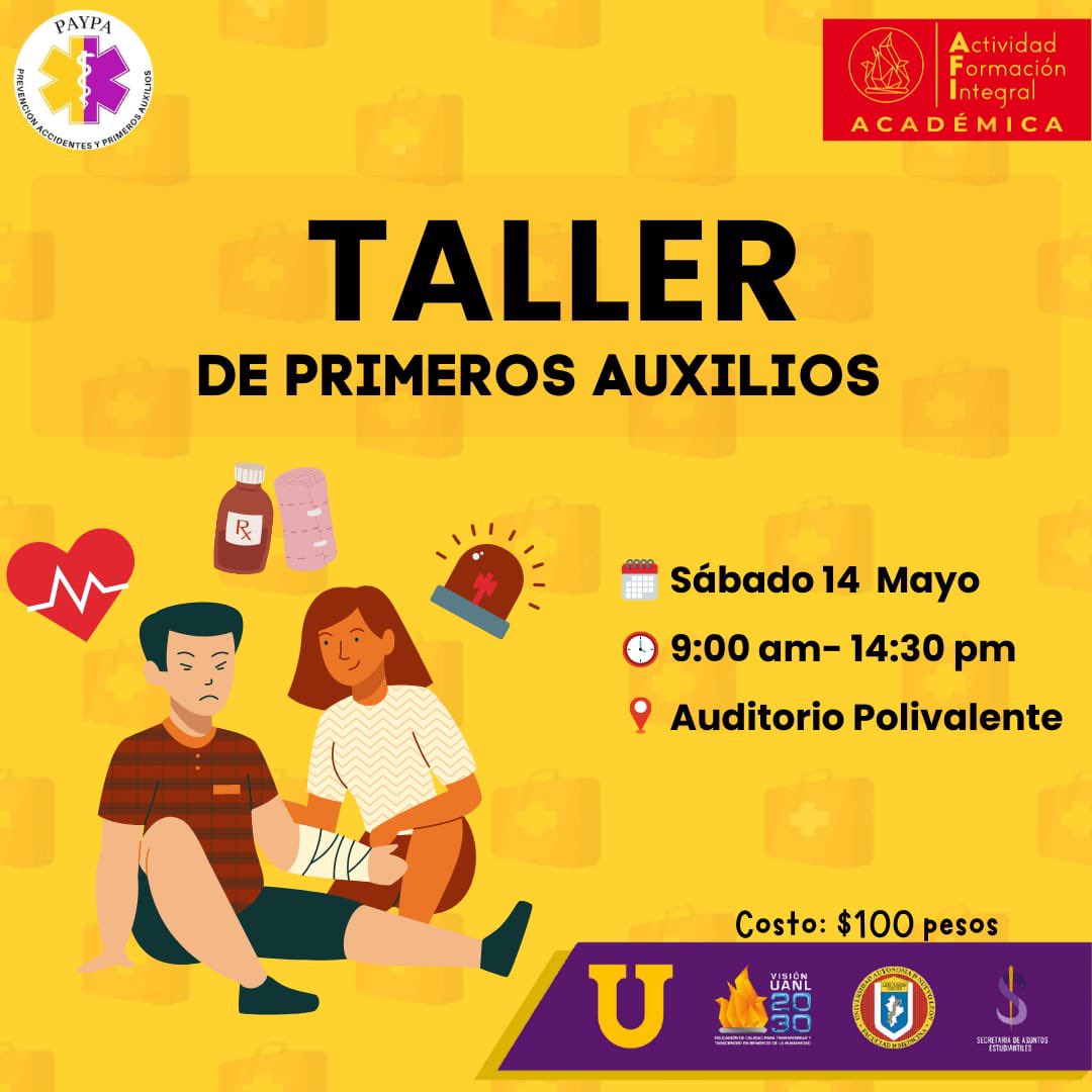 PAYPA_'s tweet photo. ¡PAYPA te invita a el 8vo Taller de Primeros Auxilios!
📅 Sábado 14 de Mayo  
⏰ 09:00 a.m.- 14:30 p.m.
✨ Abierto al público en general.
📍Auditorio Polivalente

🚨 Actividad avalada como AFI.

💜💛 Salva Vidas, Aprende Primeros Auxilios 💛💜 https://t.co/BFEJJoTaee