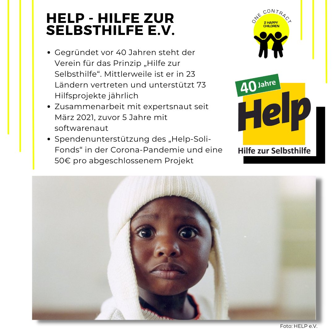 expertsnaut's tweet photo. #1contract2happychildren - Mit diesem Motto möchten wir gemeinsam mit unseren Partnern Kindern weltweit zu einer besseren Lebensqualität verhelfen. Daher freuen wir uns sehr, dass wir den HELP e.V. unterstützen können.

#expertsnaut #charity #joinus #beyondprofit #helpev https://t.co/Q8KOR5a4El