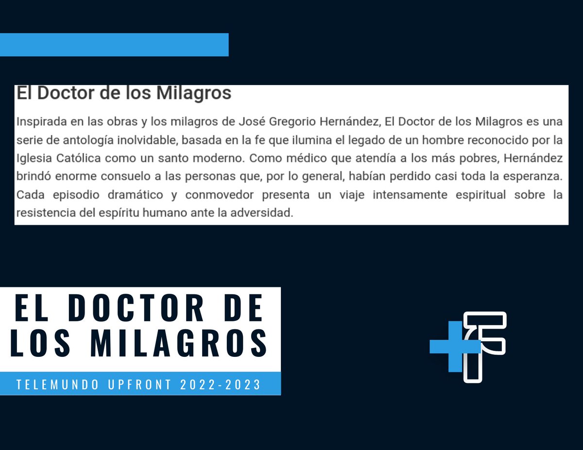 MasFarandulaOf's tweet photo. #TelemundoUpfront:
#ElDoctorDeLosMilagros Nueva serie @Telemundo @TelemundoSeries. https://t.co/OQzIYF4VqD