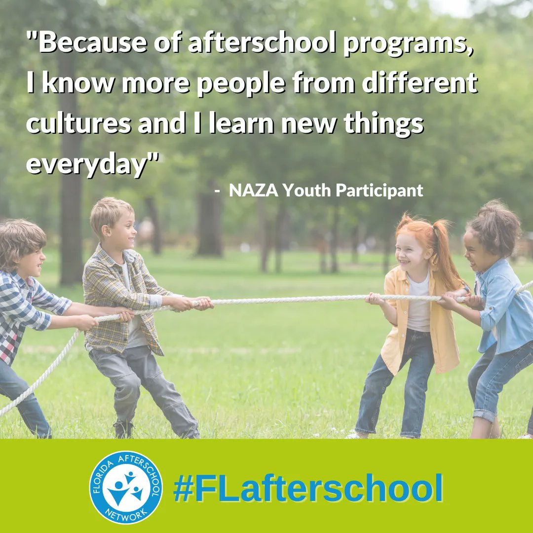 FLafterschool's tweet photo. Afterschool programs give opportunities for kids to not only learn and grow but make connects with their peers. Giving kids an chance to grow socially and emotionally and learning about those around them is why #QualityAfterschool is so important. https://t.co/RFVNGCKiQ0