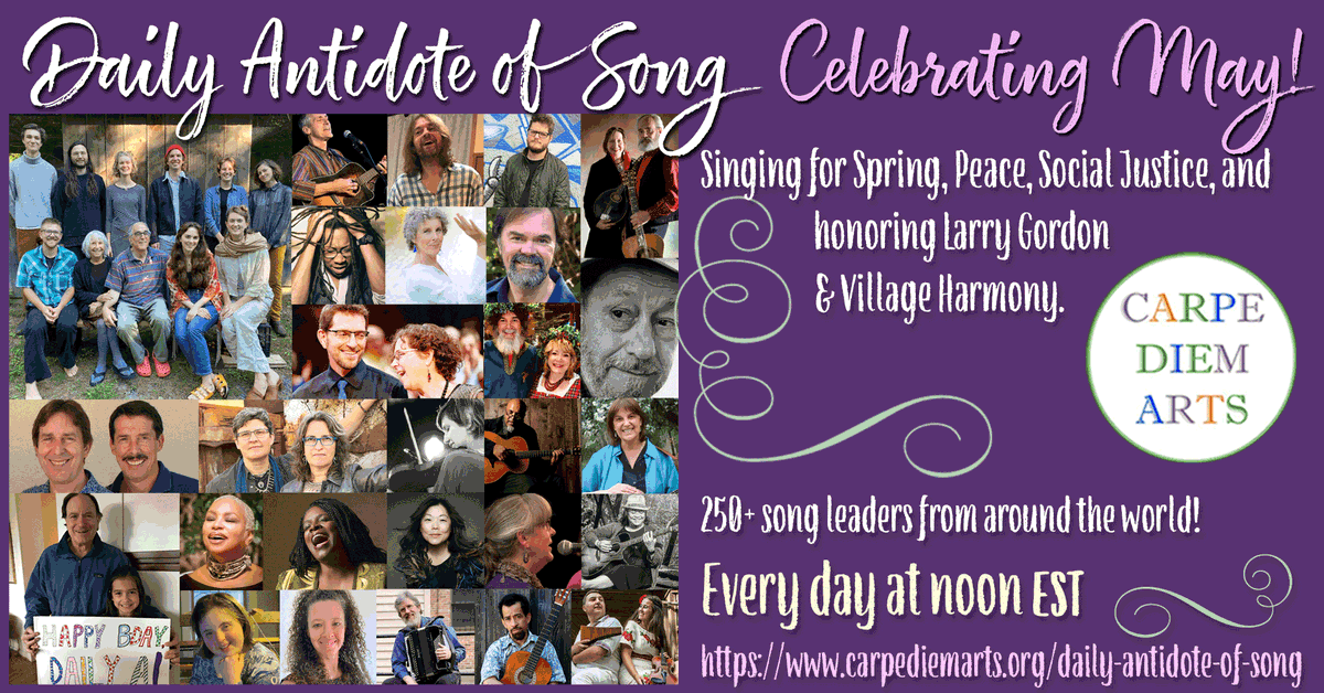 Sing along from home, every day at noon. Make new friends. Get to know new songs or sing familiar ones. Join in once or join in daily - at noon Eastern Time - on Zoom or Facebook Live.
carpediemarts.org/daily-antidote… to learn more