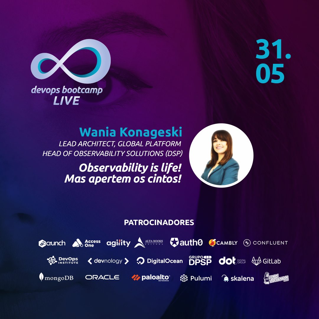 bootcamp_devops's tweet image. Ela confirmou presença!
Nossa #BootWomenDevOps 💜

Wania Konageski
Head of Observability Solutions (DSP) , Logicalis

Tema: Observability is life! Mas apertem os cintos!

👉 Online!
👉 Gratuito.

✅ Inscrições: lnkd.in/e5fb3srx

#devops #devs #devsecops #Observability