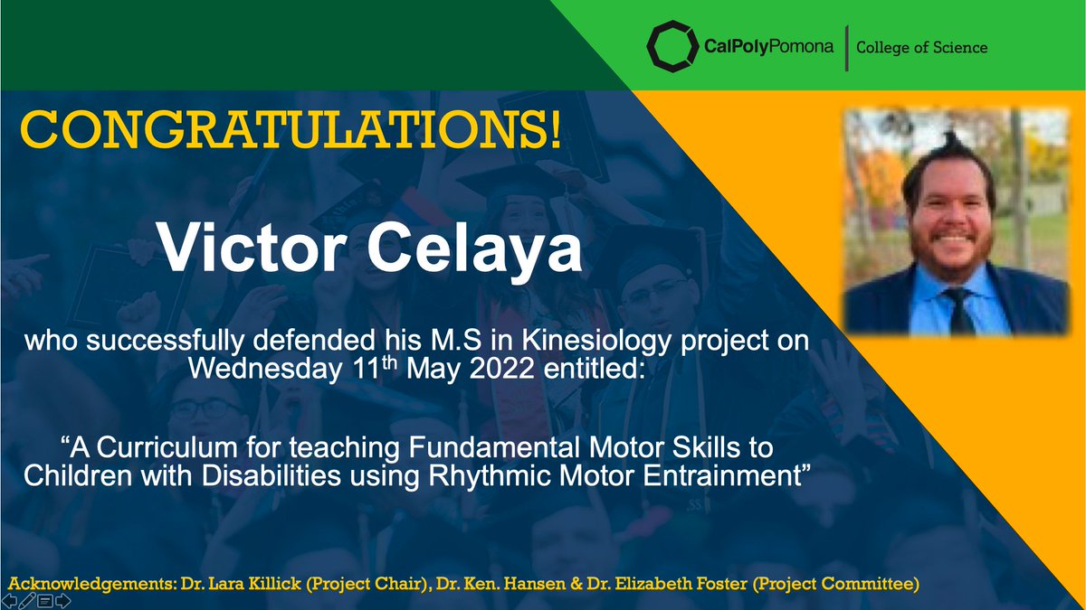 SportSocJustice's tweet photo. So supremely proud of Vic, who successfully defended his Master's Project yesterday. Watch this space....I spy a future National Teacher of the Year....his passion is an inspiration! #teaching #APE #learnbydoing #KHPTeamGrad @CPPAdaptedPE @calpolypomona @cpp_science https://t.co/XsTVNM6QEh