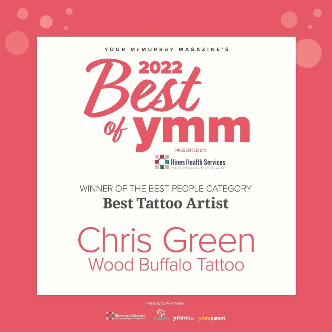 YMMParent's tweet photo. Congratulations to Chris Green for winning the title of Best tattoo Artist and being one of 2022's Best of YMM!
Thanks to our presenting partner, Hines Health Services (@hinesheathYMM)!
#BestOfYMM https://t.co/XWDqBuWnt2