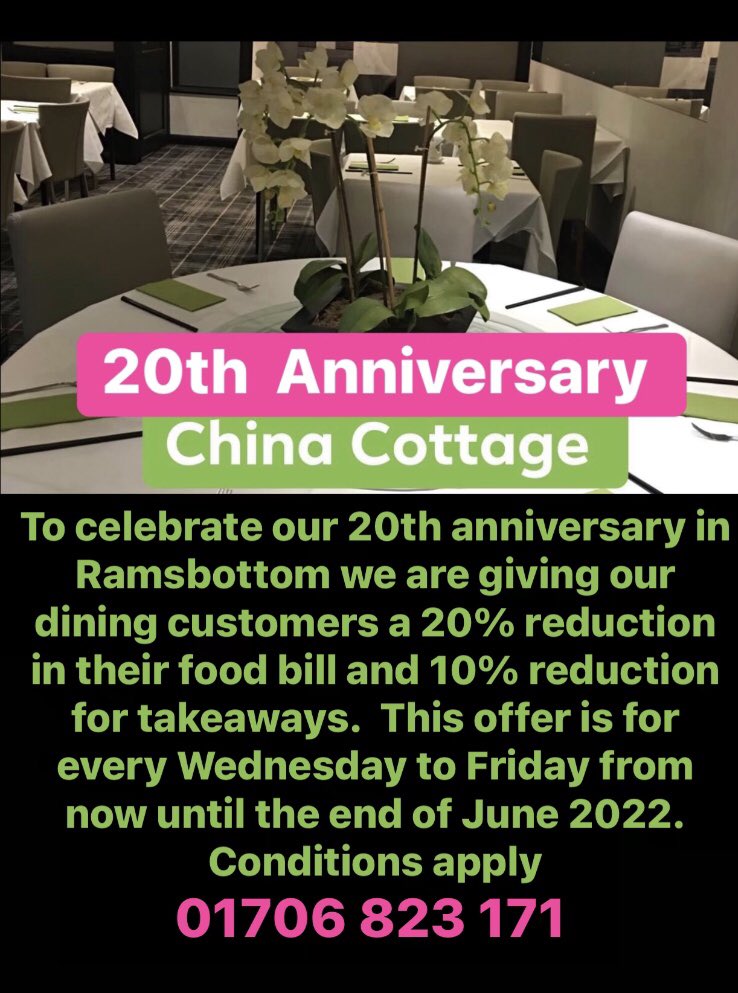 Thank you to Leo and the team at China Cottage for their donation of a complementary Royal China Banquet for 2 worth £50 
This will be one of our fab raffle prizes at our Summer Ball on Sat 16 July 
❤️ Check China Cottage out as they have a special offer on ❤️