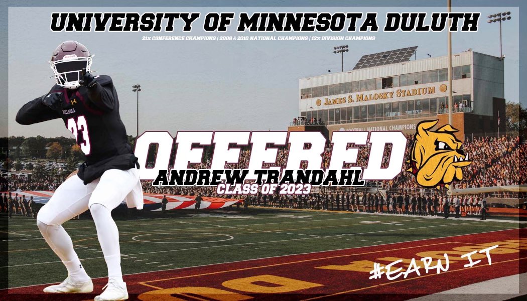 ATrandahl's tweet photo. After a great visit earlier this week I’m blessed to receive my first offer from @UMD_Football!! Thanks @CoachWiese for believing in me!! https://t.co/m4pWiVPNll