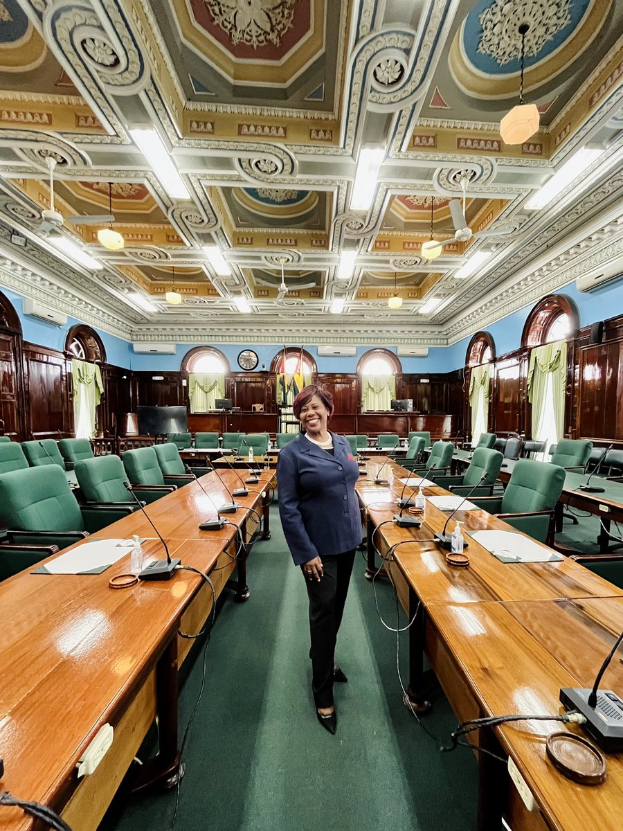 ParliamentGY's tweet photo. Look who graced the Chambers of the Public Buildings! 

Hon. Bridgid Annisette-George; Speaker of the House of Representative for Trinidad &amp; Tobago.

@TTParliament 
@ParliamentGY https://t.co/6iU14royZN