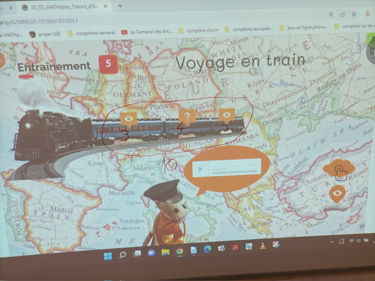 GS_Beruges's tweet photo. Défi 5 @JosetteRapiette 
Pour trouver la réponse, nous avons pris des enfants de la classe que nous avons répartis en 3 groupes. Il y a 4 passagers dans le deuxième wagon car 3 et encore 3 et encore 4, ça fait 10. https://t.co/8yJxMsTqpf