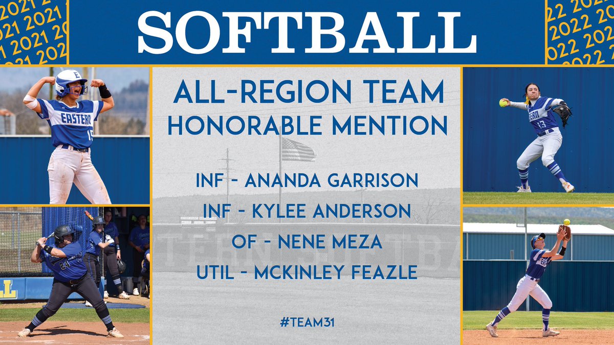 EOSC_Softball's tweet photo. Congrats to these four ladies for their All-Region  Honorable Mention recognition! #Team31
@ananda_garrison @Kyleeanderson21 @yanenemeza @FeazleMckinley https://t.co/xLa2C48Ype