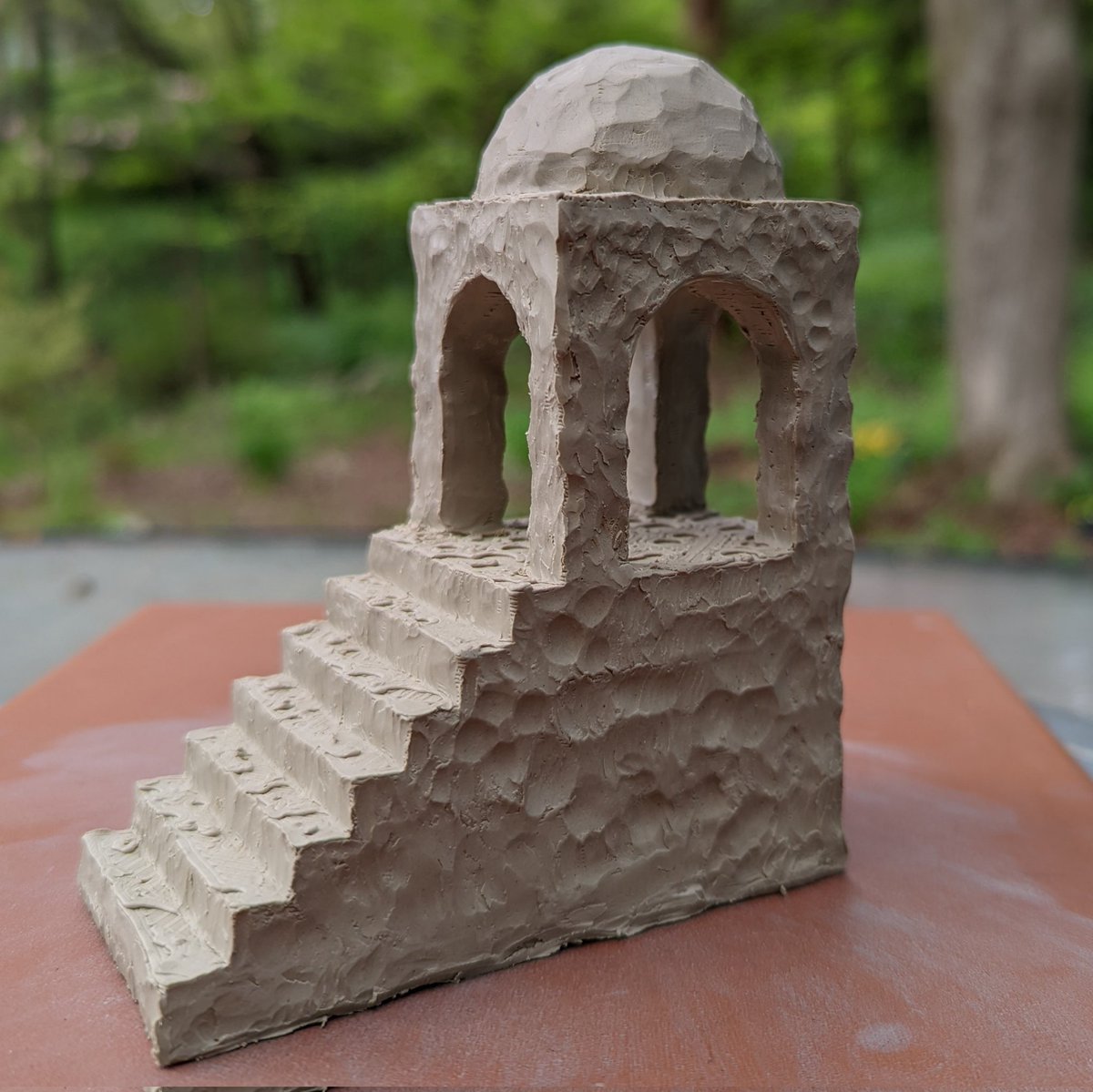 tomlauerman's tweet photo. . . . working outside today, with printed clay parts joined together. Interested in how displacement textures in @Blender can be the basis for hand sculpting. https://t.co/LUmIfUpwd7