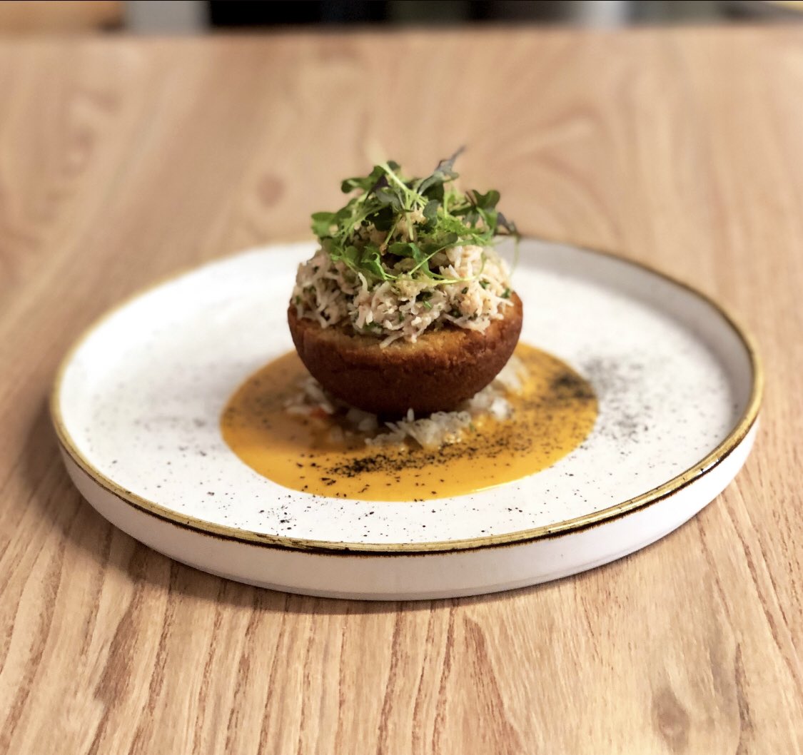 Gordonstottchef's tweet photo. New dish trail for our menu change in two weeks 

CRAB DOUGHNUT, PICKLED FENNEL, SHELLFISH BUTTER. 
.
.
.
.
#pubfood #pubgrub #foodporn #cooking #cook #ukpub #gastropub #cheflife #chef #chefstyle #gourmet #food #foodie https://t.co/agqSuoOiaW