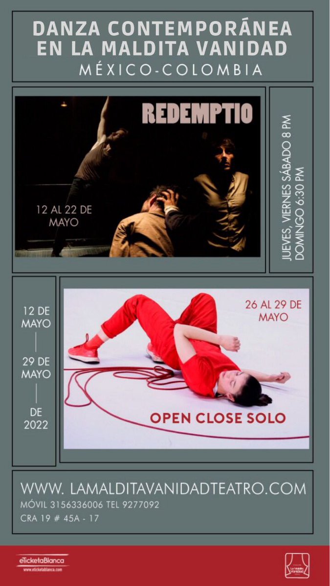 jorgehugomarin's tweet photo. Hoy comienza esta bella temporada de danza. Con dos grandes obras de Colombia y México. Además de un maravilloso taller en creación coreográfica. Boletos en https://t.co/c2GgQ0Ctpy 
@cortocinesis 
@teatrolamaldita 
#danza 
#danzaenBogotá https://t.co/TmR3DOryrS