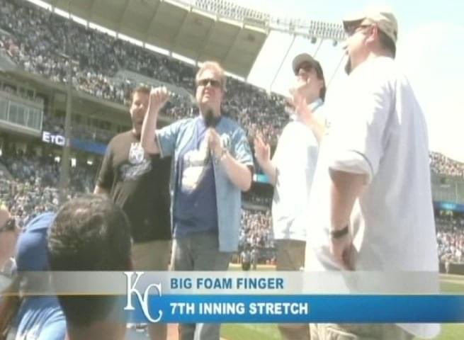 toddcbarton's tweet photo. #tbt @bigfoamfinger doing the 7th inning stretch for Royals “School Day At the K”. https://t.co/0qT4IxNZqJ