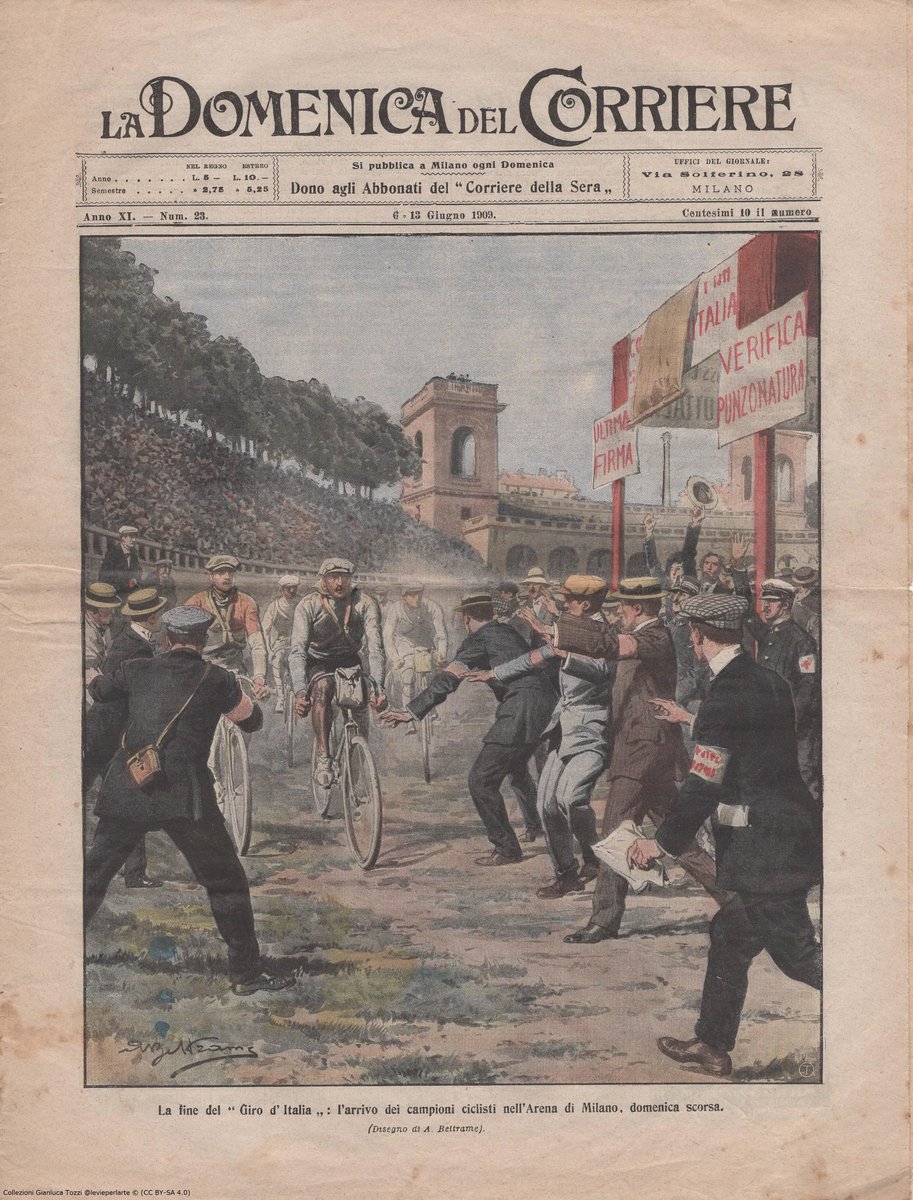 GianlucaTozzi's tweet photo. Prima pagina de "La Domenica del Corriere" del 6/6/1909, dedicata all'ultima tappa del primo Giro d'Italia vinto da Luigi Ganna.
In futuro pubblicherò, qui e su @wikipedia, altre edizioni (da collezioni) anche di giornali del 1800.
https://t.co/1iHEUmZ3Kv https://t.co/rqq7JUyLpz