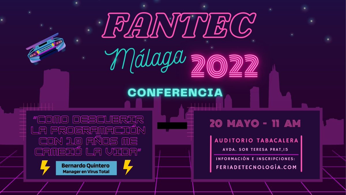 FANTEC (@fantecmalaga) on Twitter photo 📢¿Te has enterado?
👉El próximo Viernes 20 de Mayo tenéis cita en #FantecMálaga2022 con
<a href="/bquintero/">Bernardo Quintero</a> en “𝐂𝐨𝐦𝐨 𝐝𝐞𝐬𝐜𝐮𝐛𝐫𝐢𝐫 𝐥𝐚 𝐩𝐫𝐨𝐠𝐫𝐚𝐦𝐚𝐜𝐢𝐨́𝐧 𝐜𝐨𝐧 𝟏𝟎 𝐚𝐧̃𝐨𝐬 𝐦𝐞 𝐜𝐚𝐦𝐛𝐢𝐨́ 𝐥𝐚 𝐯𝐢𝐝𝐚” 📢¿Te has enterado?
👉El próximo Viernes 20 de Mayo tenéis cita en #FantecMálaga2022 con
<a href="/bquintero/">Bernardo Quintero</a> en “𝐂𝐨𝐦𝐨 𝐝𝐞𝐬𝐜𝐮𝐛𝐫𝐢𝐫 𝐥𝐚 𝐩𝐫𝐨𝐠𝐫𝐚𝐦𝐚𝐜𝐢𝐨́𝐧 𝐜𝐨𝐧 𝟏𝟎 𝐚𝐧̃𝐨𝐬 𝐦𝐞 𝐜𝐚𝐦𝐛𝐢𝐨́ 𝐥𝐚 𝐯𝐢𝐝𝐚”