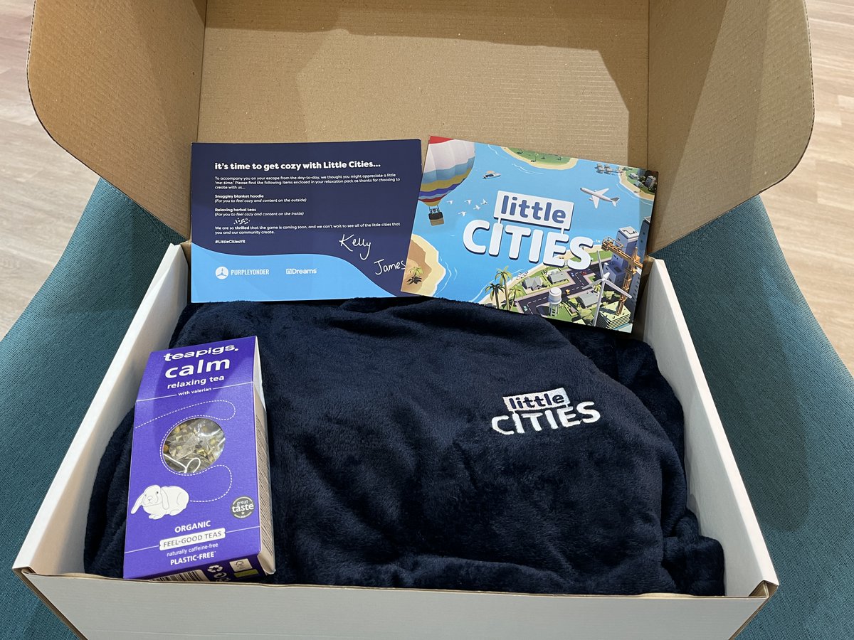 To celebrate 🥳 the launch of Little Cities we're giving away a cozy care package 📦 to one lucky winner! 

To Enter: 
💙 Follow @nDreamsVR 
💜 Follow <a href="/PurpleYonder/">Purple Yonder</a> 
🔁 Retweet This Post

Winner will be picked on May 17th.

Get the game 👉 ocul.us/3LsuIx2

#Giveaway #VR