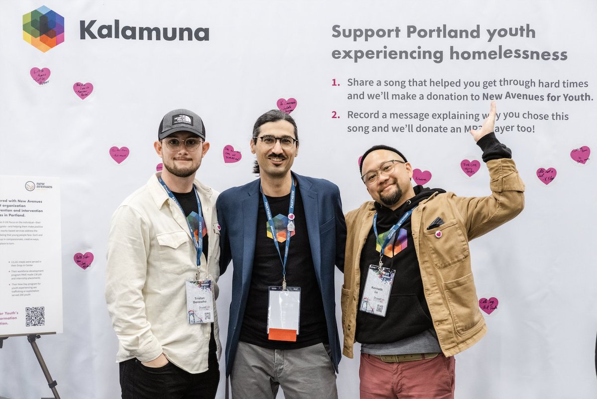 kalamuna's tweet photo. #DrupalCon2022 was a success! Attendees shared 165 songs that got them through hard times with us at our booth. This led to a total $2,000 donation of cash and MP3 players to @NewAves4Youth. Read about our DrupalCon experience in our most recent blog: https://t.co/aeQEjEMiKr https://t.co/td9Q40iz1k