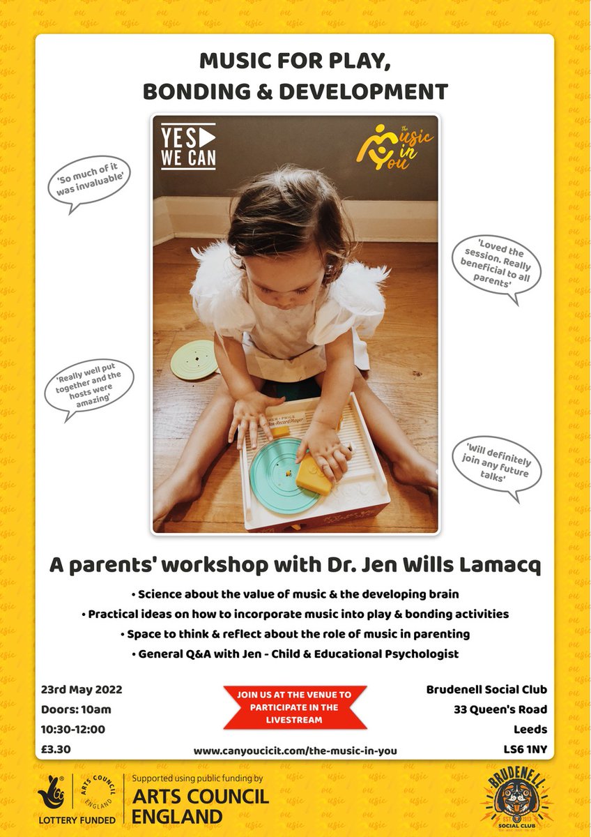 Just over a week until this workshop with @JenWillsLamacq hosted by @IVW_UK and @Nath_Brudenell Come learn how music helps play, bonding, and development. Grab your ticket here: bit.ly/39WGulM