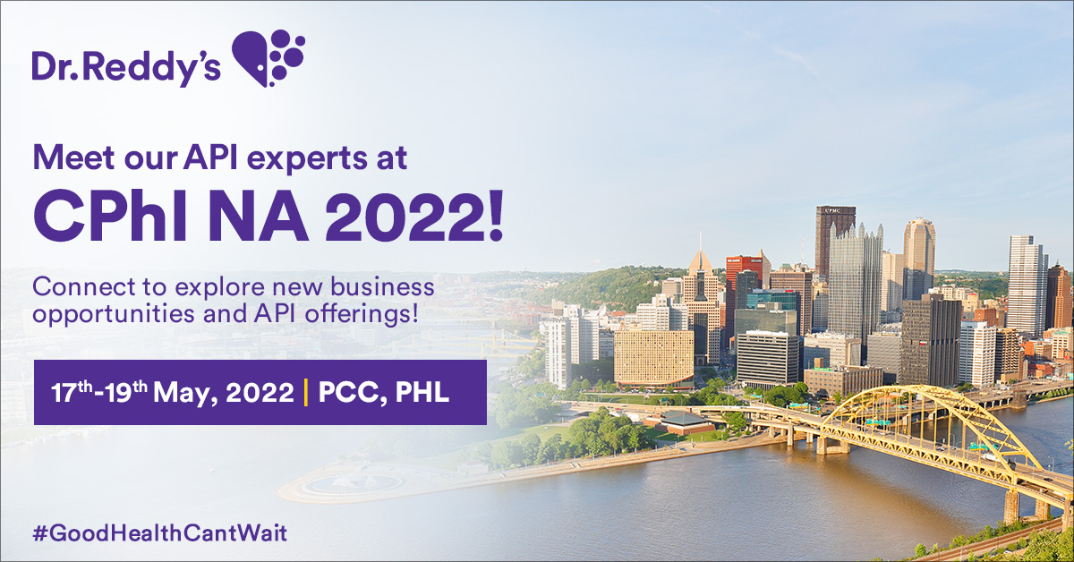drreddys's tweet photo. We are glad to announce that Dr.Reddy's team will attend CPhI NA 2022. Connect with our team to explore new opportunities. Learn more at https://t.co/7zN6ziExVp
#WeAreDrReddys #GoodHealthCantWait #DrReddysLaboratories #DrReddysAPI #CphINA https://t.co/tQoWl0XfFa