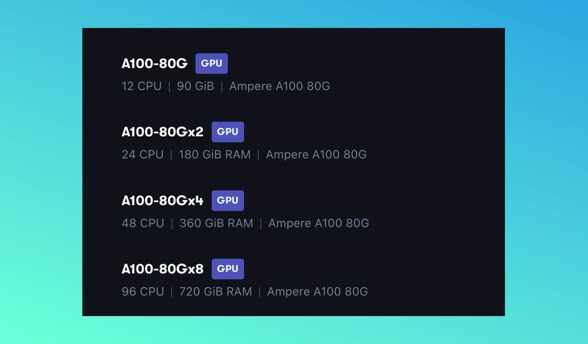 sickcodes's tweet photo. Massive 80GB VRAM GPU’s for ML madness in the cloud... hot off the press... a year ago I thought 32GB was a lot lol... Nice stuff @HelloPaperspace CC: @paperswithcode #paperswithcode https://t.co/oYeyozBiuY