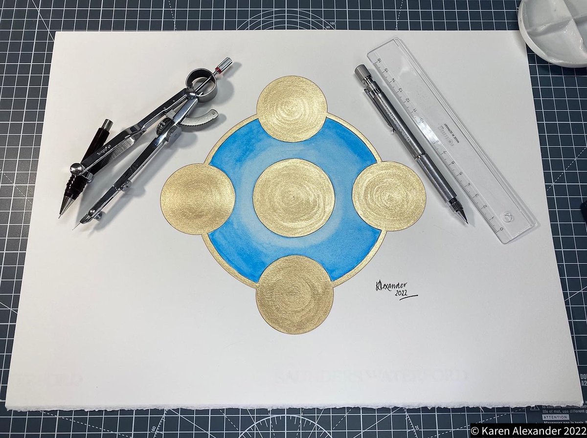 Karenalexphi's tweet photo. Crop circle: Enmill Lane, nr Sparsholt, Hampshire | 24th April 2022 | Oilseed Rape | 150ft Approx. Painting by Karen Alexander. 

 #cropcircles #scaredgeometry #cropcircles2022 #temporarytemples https://t.co/oeKDMG833I