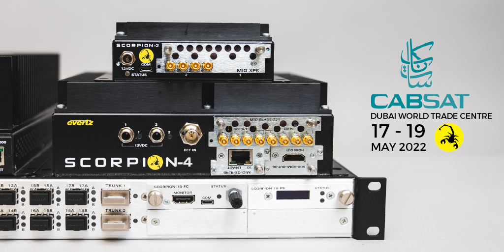 EvertzTV's tweet photo. Upgrading to complete IP solutions? Looking to expand your current facility you have right now?
Stop by our booth #A6-10 from May 17th to 19th @CABSATofficial talk about how our products #NEXX #SCORPION #SDVN & #NATX are changing the game. https://t.co/WuenAeY1RP