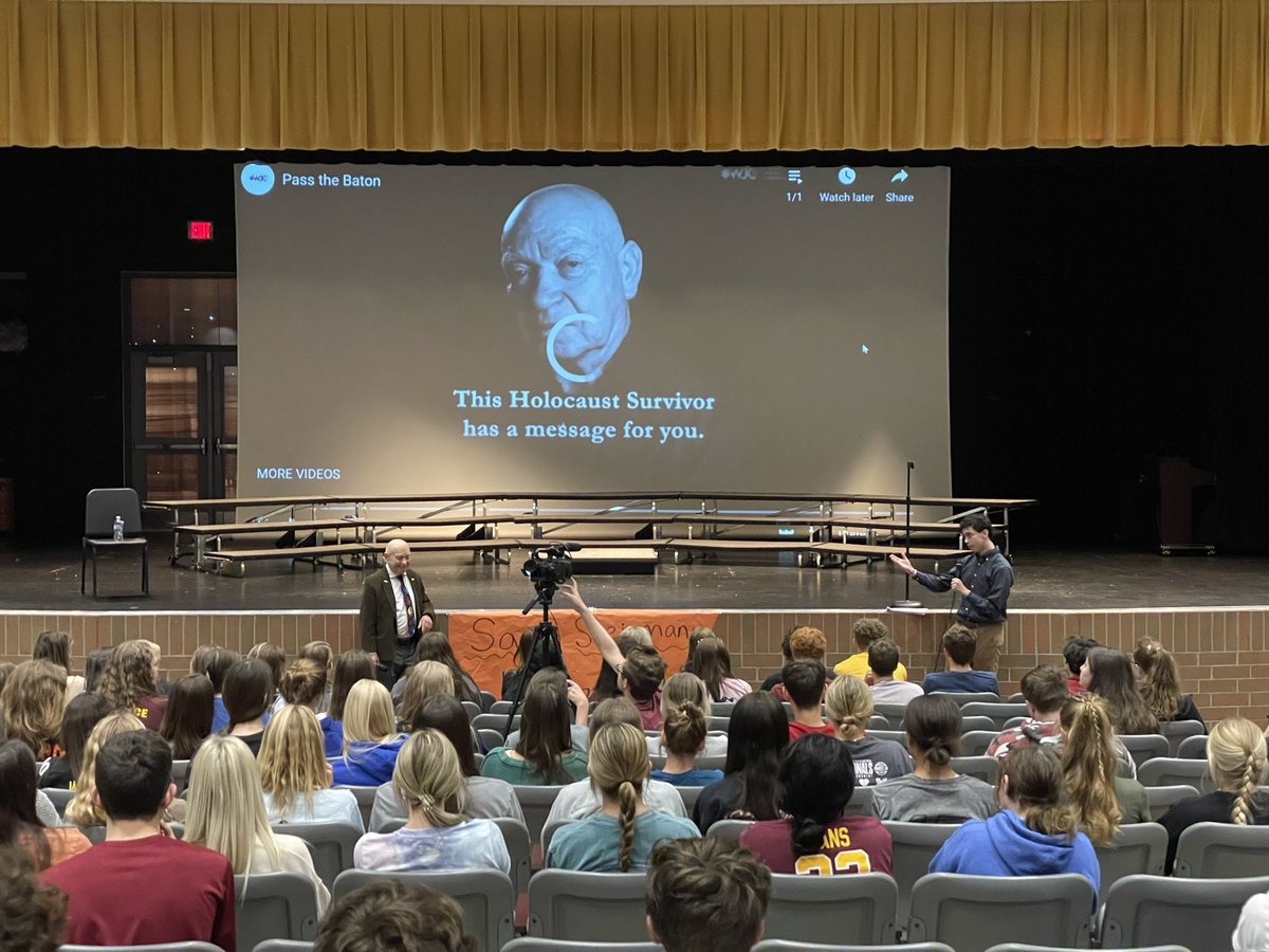 RCHSFMP's tweet photo. So honored to have Holocaust survivor, Sami Steigmann, sharing his life story and message with @RCHS_Jaguars students. Not just sharing stories of the Holocaust, but encouraging students to stand up for others and not just be a bystander. @Boone_County https://t.co/mwOTkH0ot0