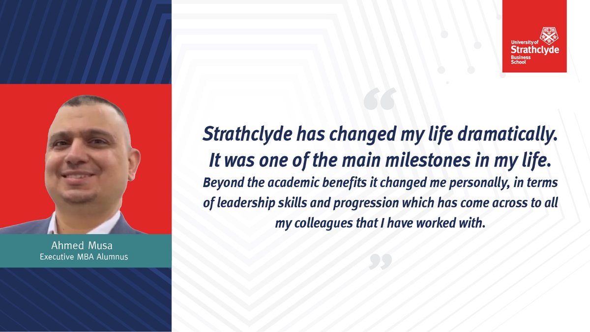 StrathclydeUAE's tweet photo. Our Alumnus student Ahmad Musa shares how the Strathclyde Executive MBA has made positive changes in his life.

To find out more about our Executive MBA visit https://t.co/o1s6imJRnM

#mba #emba #careerdevelopment #personaldevelopment https://t.co/yW4Fn8GpXY
