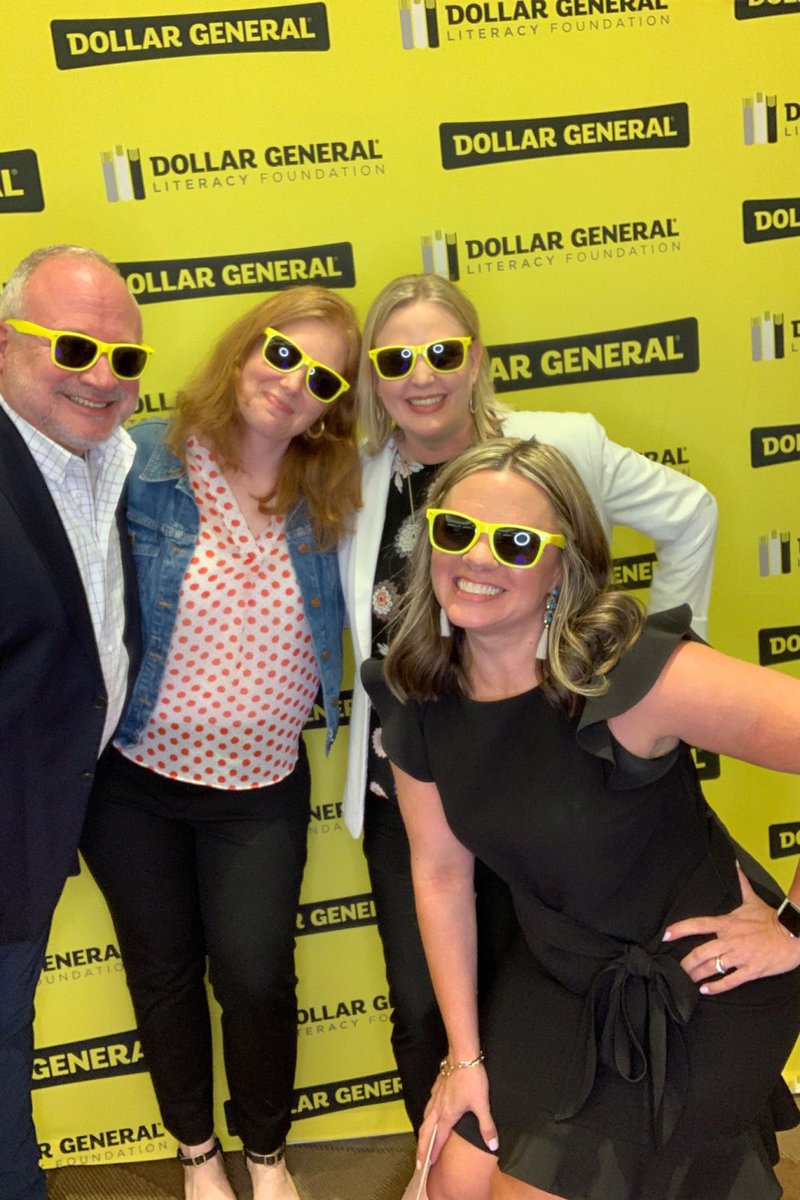 AlignNashville's tweet photo. Thanks to @DollarGeneral Foundation for supporting Summer Reading Partners 2022! AN’s Melissa Jaggers &amp; Glen Biggs joined SRP Co-Chairs Liz Atack &amp; Katie Pattullo to celebrate these grants &amp; couldn’t leave without a pic featuring DG’s iconic yellow shades for literacy awareness! https://t.co/fUVq4E4fvo