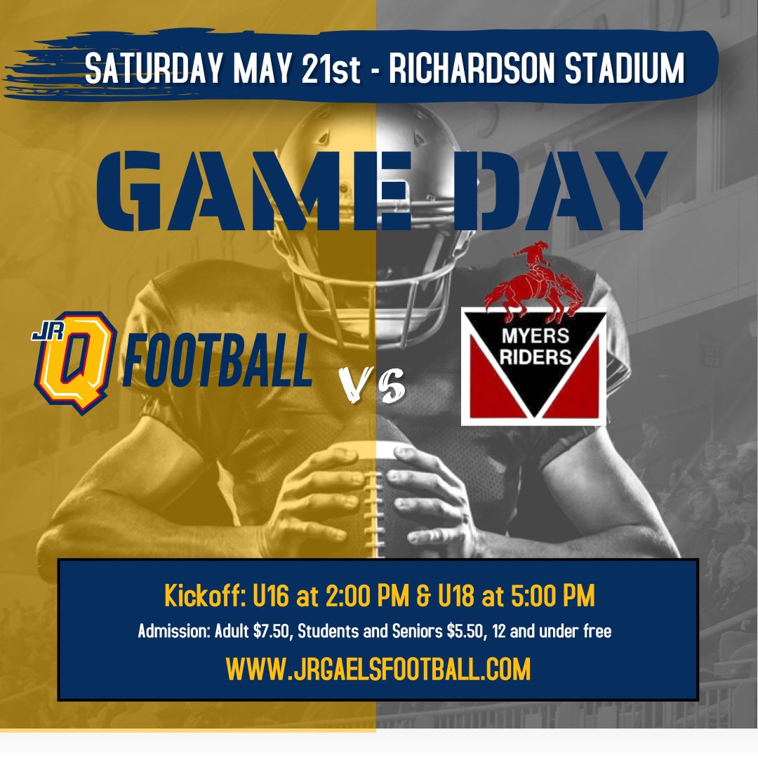 Kingston Grenadiers (@grensfootball) on Twitter photo Jr Gaels teams will kick off their U18 and U16 seasons at home on Saturday, May 21, with a doubleheader against old rivals <a href="/RiderNation613/">Ottawa Myers Riders</a> at Richardson Memorial Stadium. Tickets available online at gaels.universitytickets.com/w/ or at the ticket office on game day. Jr Gaels teams will kick off their U18 and U16 seasons at home on Saturday, May 21, with a doubleheader against old rivals <a href="/RiderNation613/">Ottawa Myers Riders</a> at Richardson Memorial Stadium. Tickets available online at gaels.universitytickets.com/w/ or at the ticket office on game day.