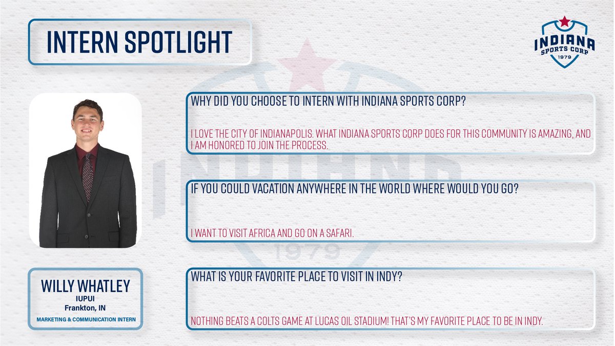 IndSportsCorp's tweet photo. Meet Willy Whatley, our marketing and communications intern for the spring. ⭐ https://t.co/4PwxfvQLUJ