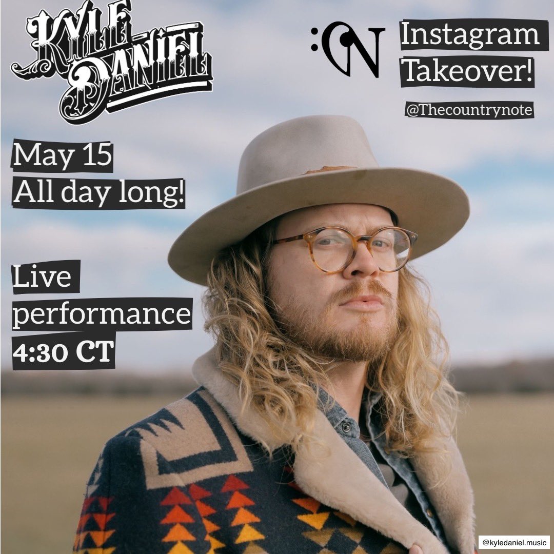 kyledanielmusic's tweet photo. This Sunday! I’m taking over @thecountrynote Instagram for the day, with a live performance at 4:30 PM CST! Y’all come party! #thecountrynote #instagramtakeover #takeover #country #nashville #kentuckygold #alternativecountry https://t.co/1dRsoGuJhq