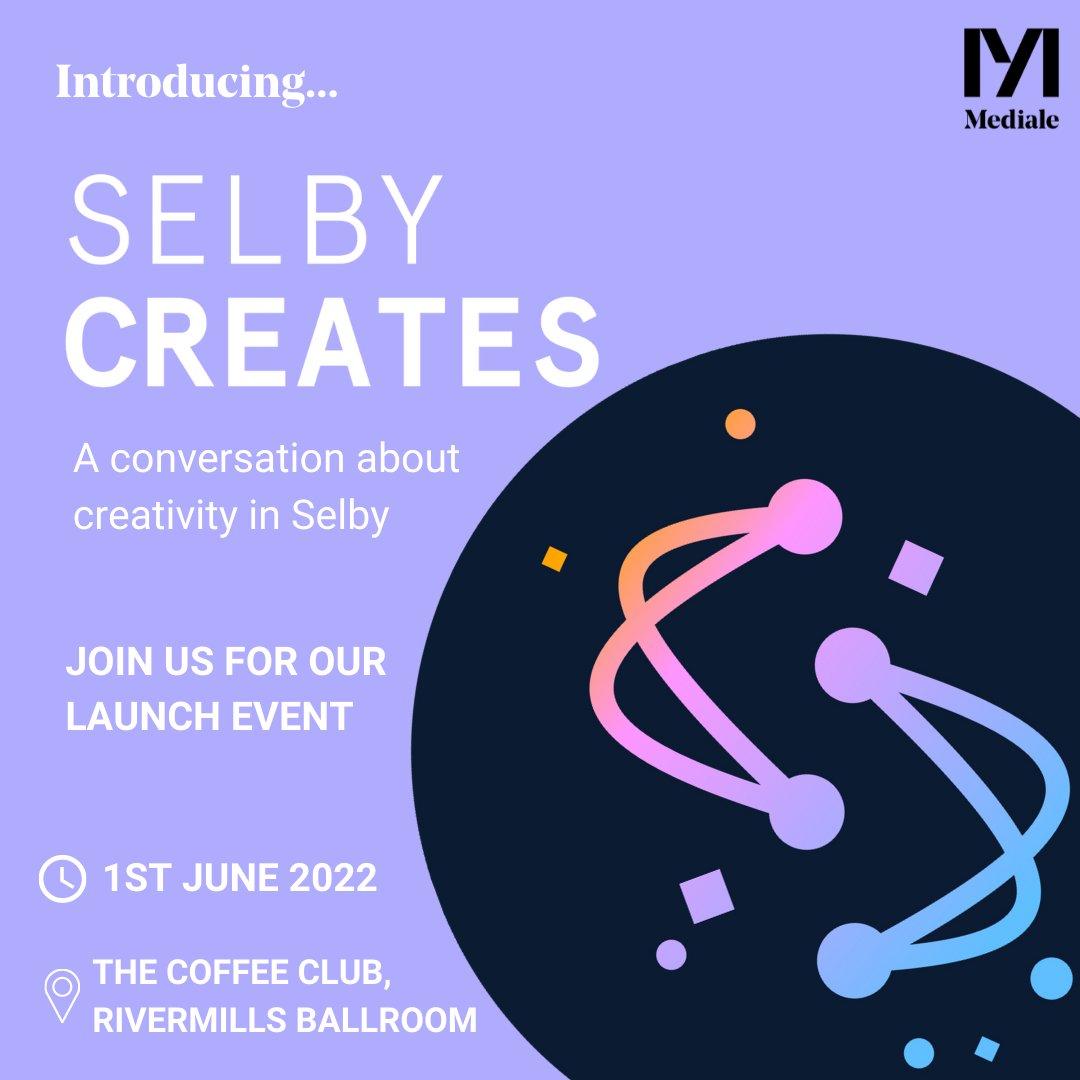 We're so excited to be launching Selby Creates, a conversation about creative ambition in Selby facilitated by @mediale_uk !

Our launch event is on 1st June @ Rivermills Ballroom &amp; is open to any creative practitioners in &amp; around Selby

DM us if you'd like to attend ✨